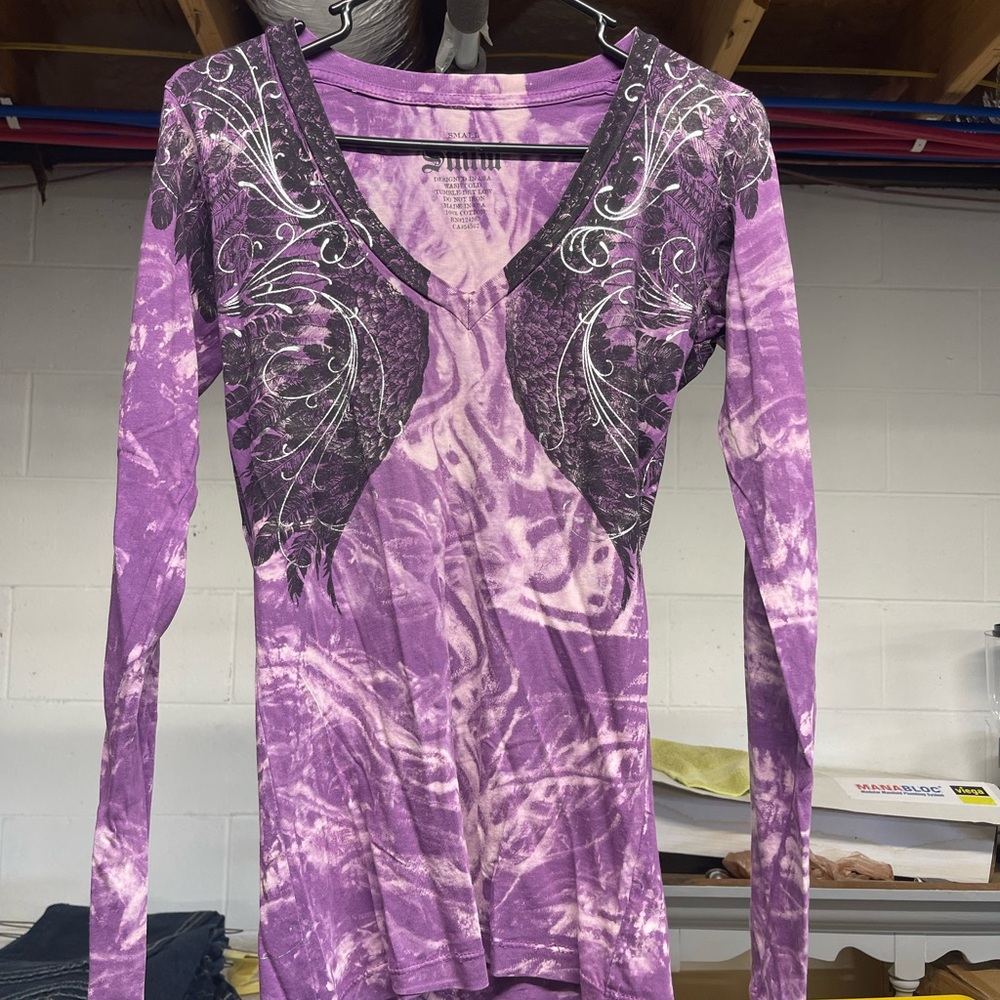 Sinful Buckle Purple and Black Women's Blouse